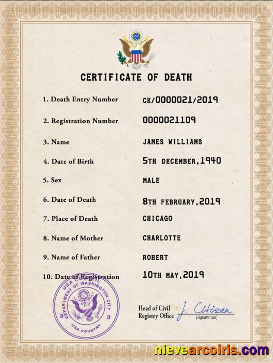 USA vital record death certificate